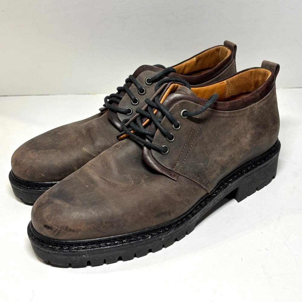 Johnston & Murphy Derby Shoes Mens 11.5 Brown Leather Lug Sole Made in Italy
